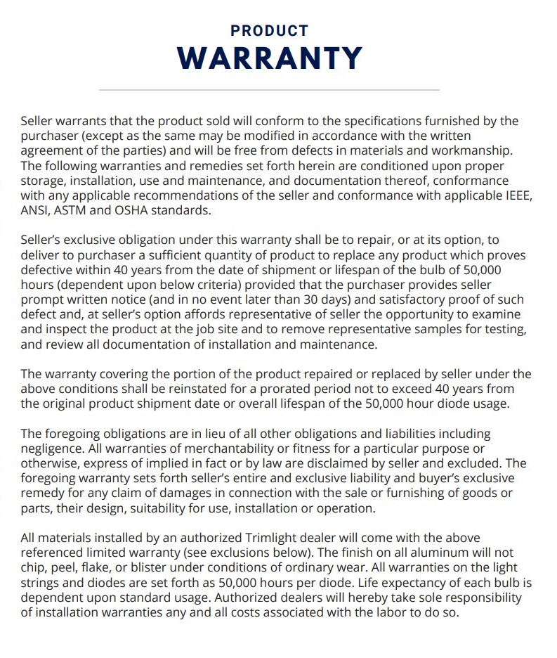 warranty trimlight 1